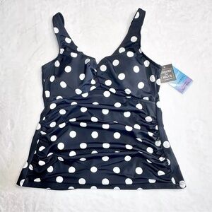 Swim Solutions Tankini Size 10 Black White Polkadot Cup A-D Tummy Control New
